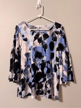 Calvin Klein Watercolor Floral Bell-Sleeve Blouse Women’s Size S